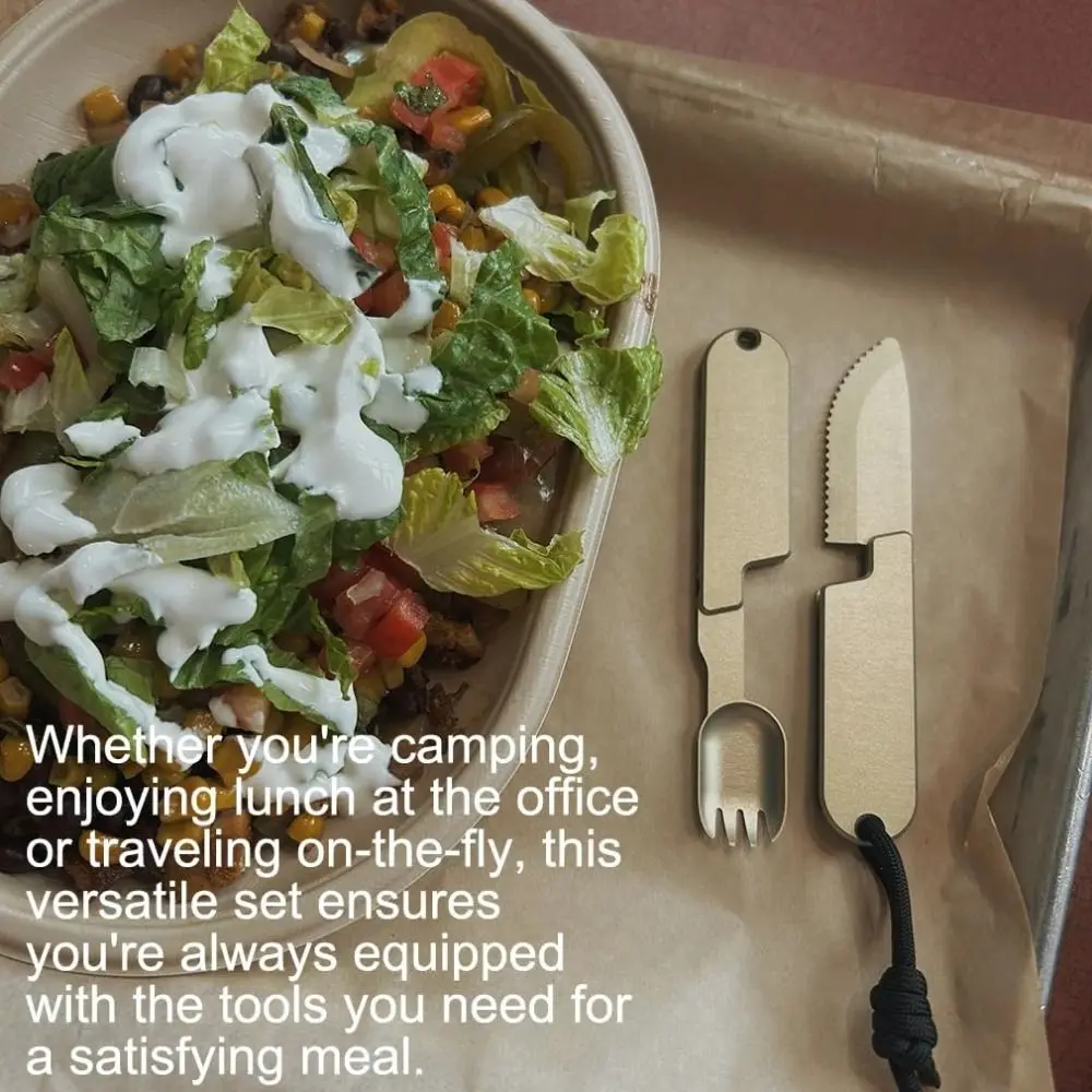 Description Picture 4 of item2 In 1 Camping Eating Utensils Set Detachable Reusable Spoon-Fork Compact Stainless Steel Camping Fork Combination