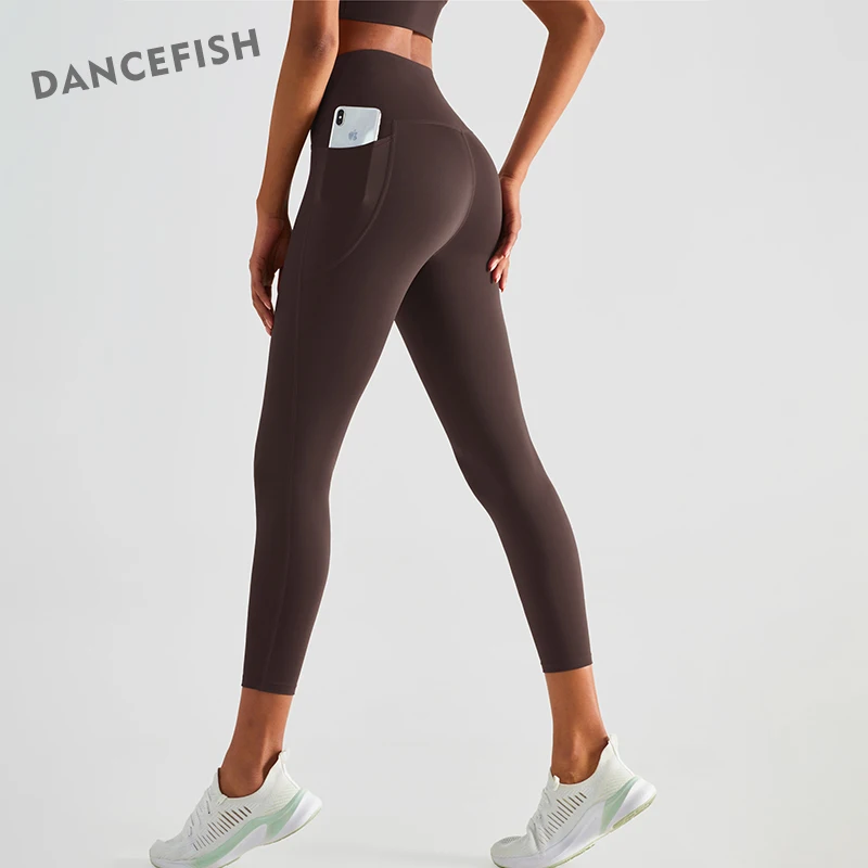 DANCEFISHWomenLongPantsSidePocketLockingWaistDesignOutdoorFitnessTrainingSportwear