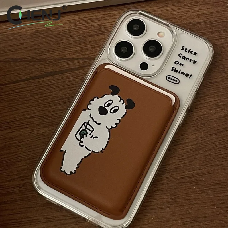 Adorable Dog Cartoon Magnetic Card Holder Phone Case with Magsafe Wallet Slot
