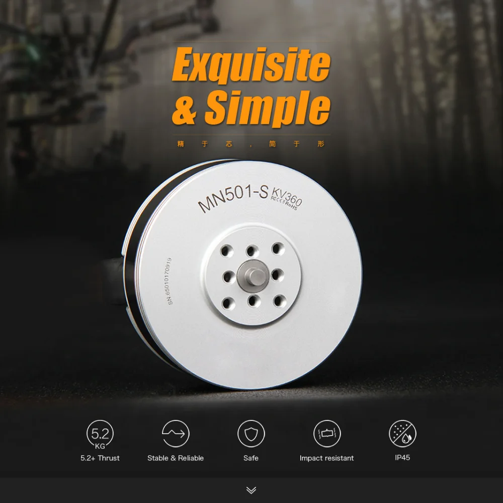 Moteur Brushless Navigator MN501-S installé sur un bras de drone, prêt pour le vol.
