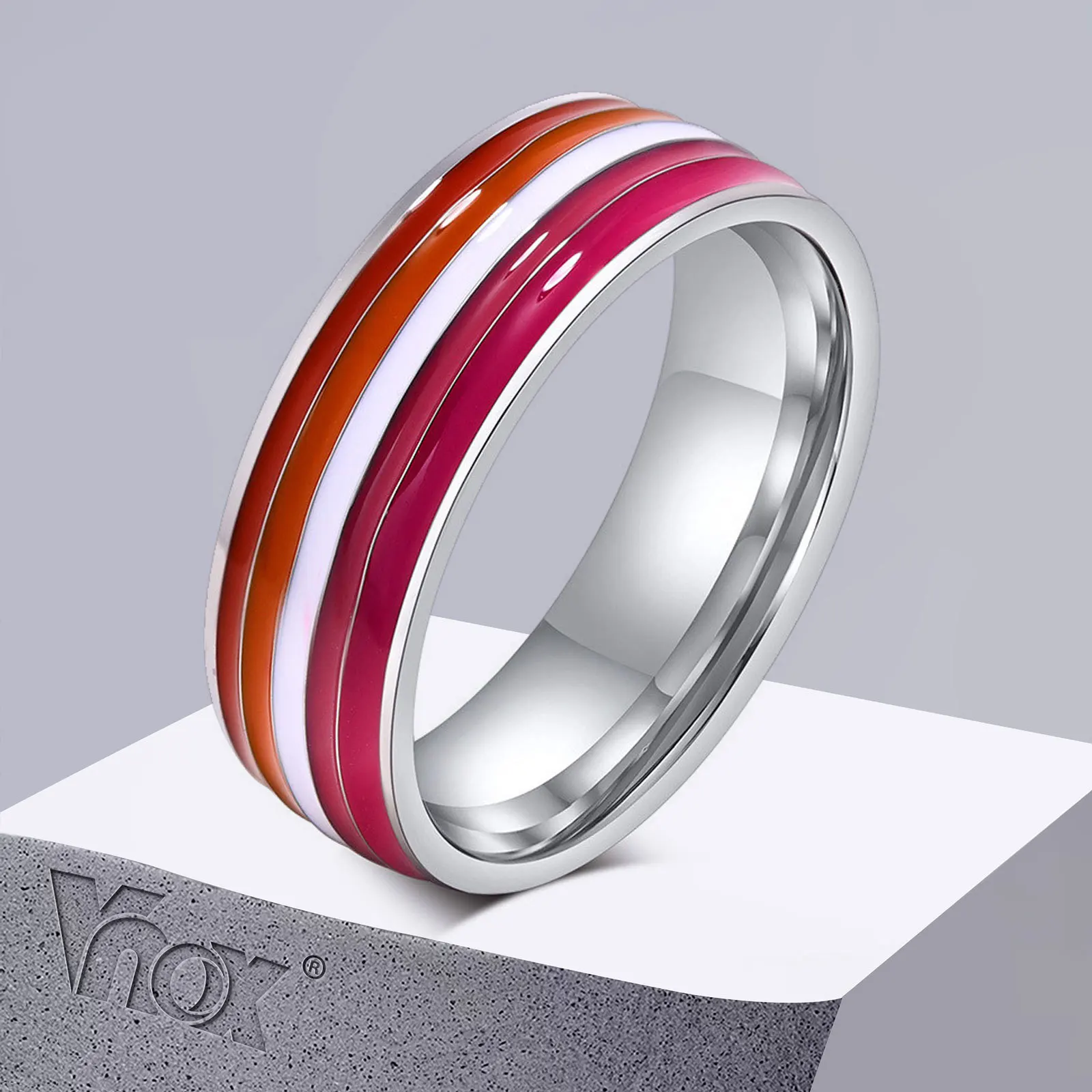8mm Lesbian Ring for Women Red White Orange Lines Finger Band Pride Love Promise Jewelry finger ring