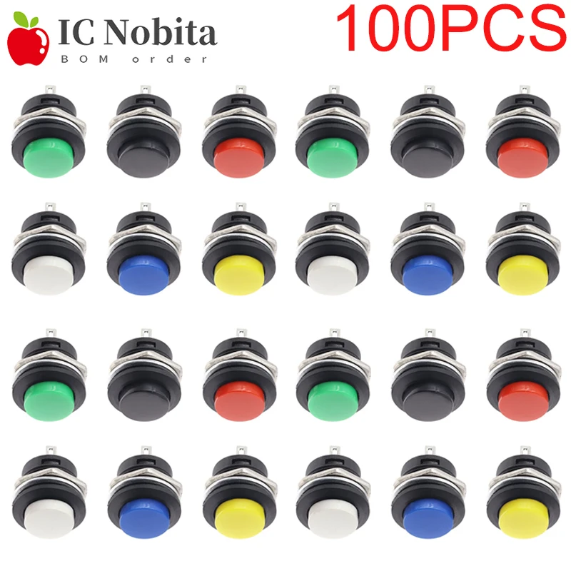 100PCS R13-507 Momentary Schalter SPST Runde Kappe Push Button Schalter AC 6A/125V 3A/250V rot Schwarz Weiß Gelb Grün Blau