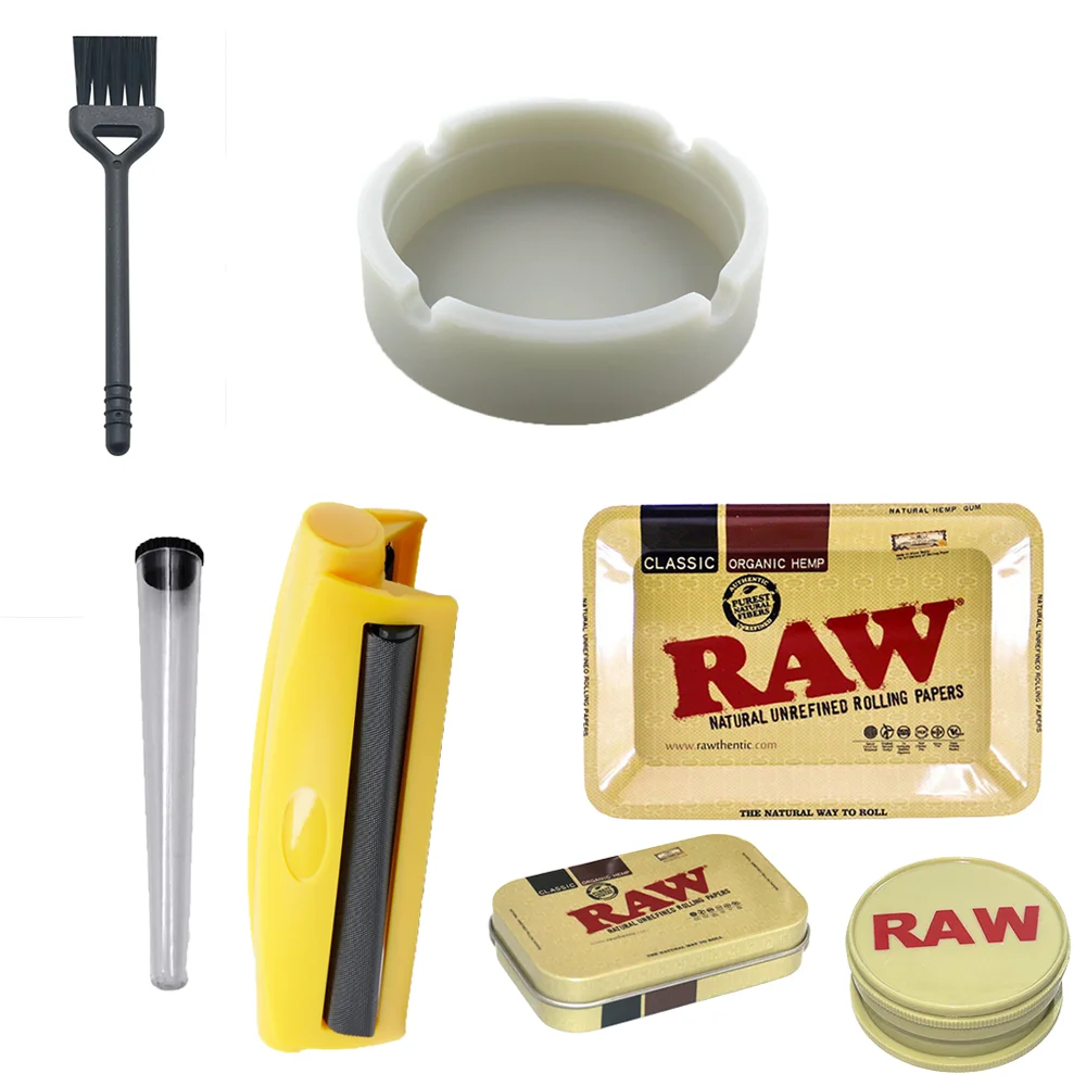 60MM 2-Layer Herb Grinder+ Metal Tobacco Box+Manual Cigarette Rolling With+Ashtray + Storage Tube+Tobacco Cigarette Tray 6