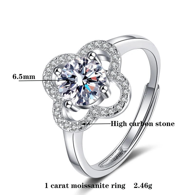 JECIRCON 925 Sterling Silver Moissanite Ring for Women Fashion Personality Flower 1 Carat Diamond Wedding Band Luxury Jewelry