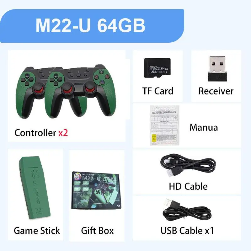 M22-U Retro Game Stick Console per videogiochi 4K con oltre 40000 giochi classici Oltre 50 emulatori Lettore di giochi TV Plug and Play per PS1 N64