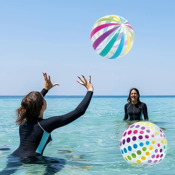 1pc Transparent Colorful Stripe Inflatable Beach Balls PVC Pool Toy for Birthday Party Supplies Hawaiian Summer Decor Water Toys 1