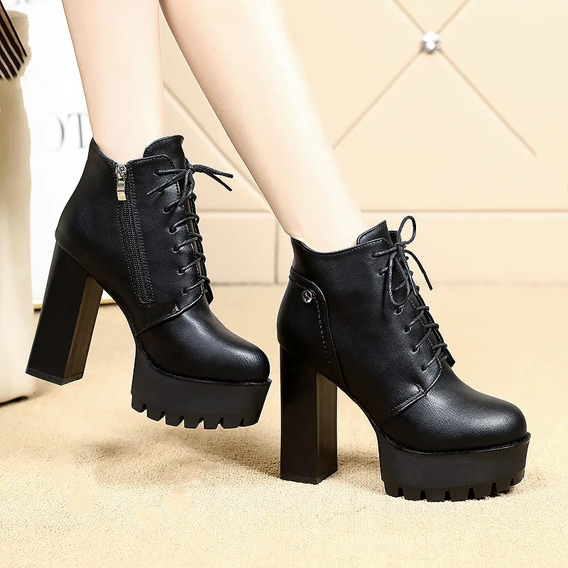 

2020 Autumn and winter new super high heel women's shoes platform boots 12cm thick heel women shoes women shoes