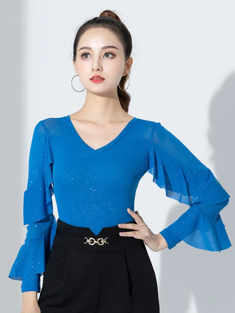 

Latin dance tops new female adult national standard dance top friendship modern dance long-sleeved bodysuit top performance