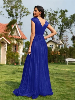 فساتين سهرة فاخرة عميقة على شكل حرف v من الشيفون باللون الأزرق الملكي للنساء أنيقة على شكل حرف V لحفلات الزفاف فستان كوكتيل طويل للحفلات الراقصة 2