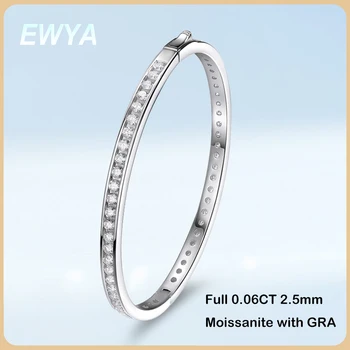EWYA GRA Certified 2.5/4mm Full D Color Moissanite Bangle Bracelet for Woman Men Party 925 Silver Pass Diamond Test Bracelets