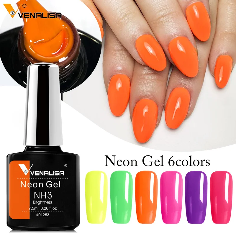 

6pcs/lot Neon Color Gel Varnish VENALISA Fluorescence Nail Gel Lacquer Nail Gel Polish Soak off UV LED Summer Color Gel Nail Kit