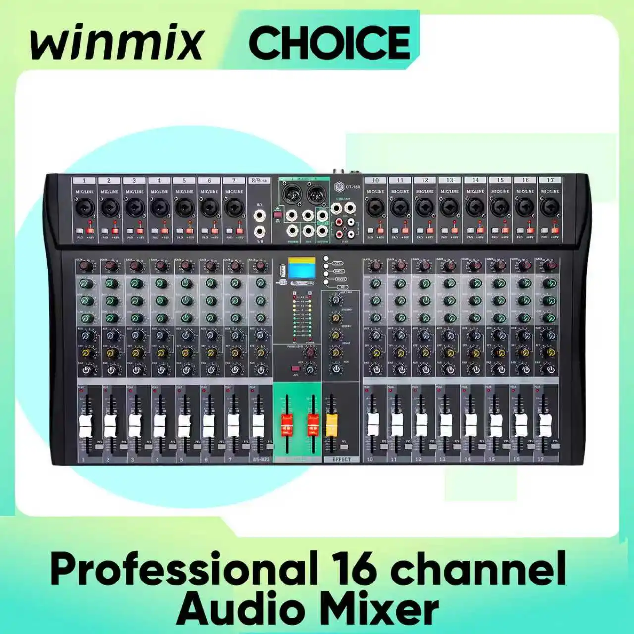 전문 오디오 사운드 믹서 윈믹스 17채널 믹싱 DJ 콘솔 블루투스 USB PC 녹음 입력 48V 전원 스테이지용