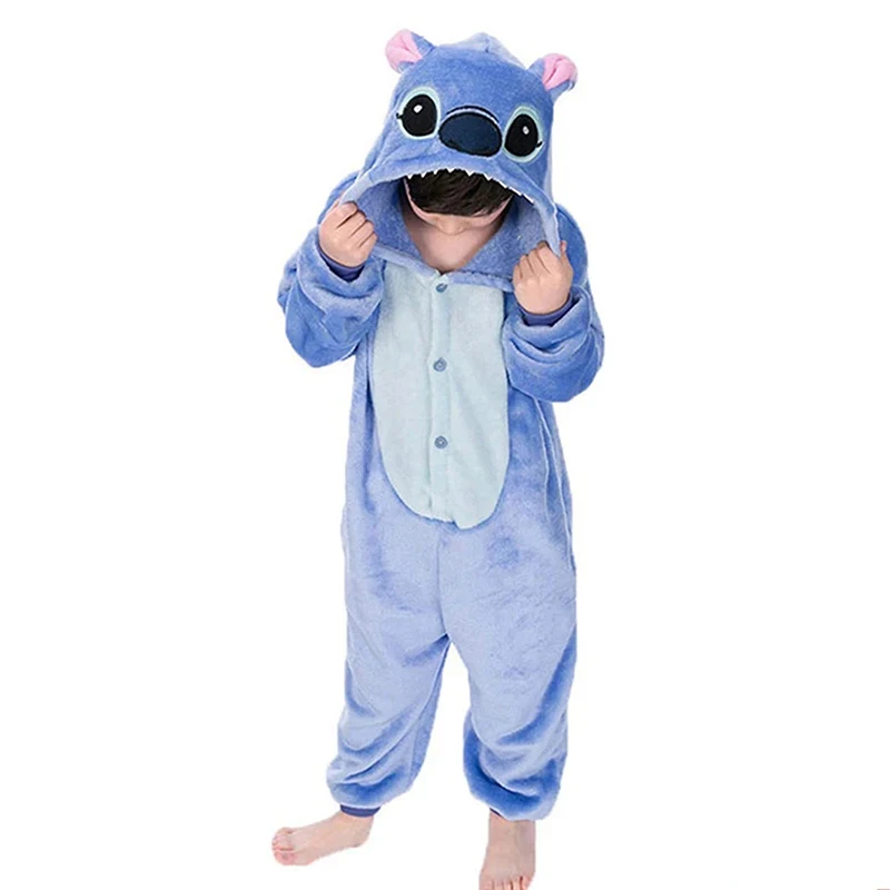 Cosplay Costumes Lilo Stitch Jumpsuit Kigurumi Pajamas Stitch Cute Hooded Sleepwear Halloween Boys Girls