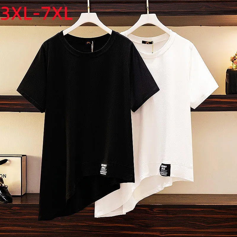 

новый пункт 2022 летний расширенный код женский пиджак туба футболка короткие рукава широкий асимметричный хлопок футболка 3XL 4XL 5XL 6XL 7XL