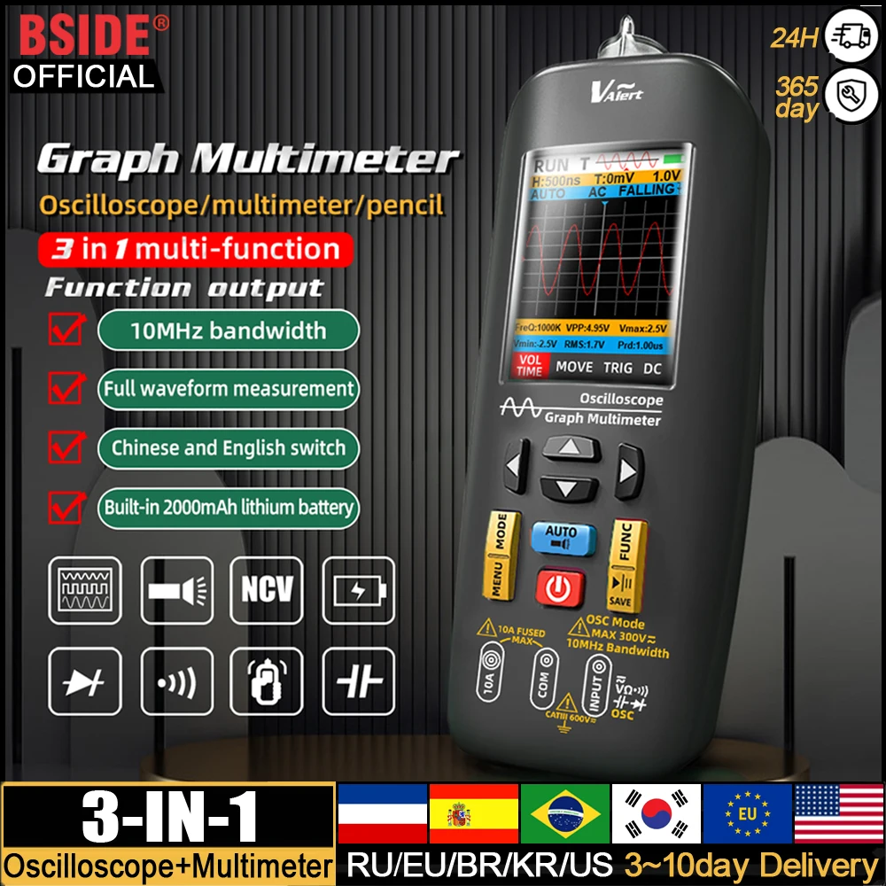 Multimetro Oscilloscopio Digitale Mustool MT10A, 2 In 1, Display 320x240, Portatile
