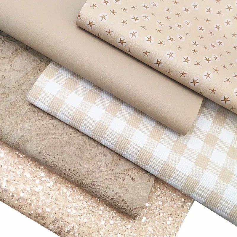 Description Picture 2 of itemCrystal Cream Glitter Leather Sheets Floral Embossed Faux Leather Stars Tartans Printed Synthetic Leather For DIY 21x29CM Y497