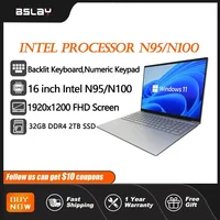 Laptop 16 Inch Intel Processor N95/N100 Backlit Keypad 32 GB DDR4 2TB SSD 3.4 GHz Fingerprint Unlock HD Camera Portable Computer 1