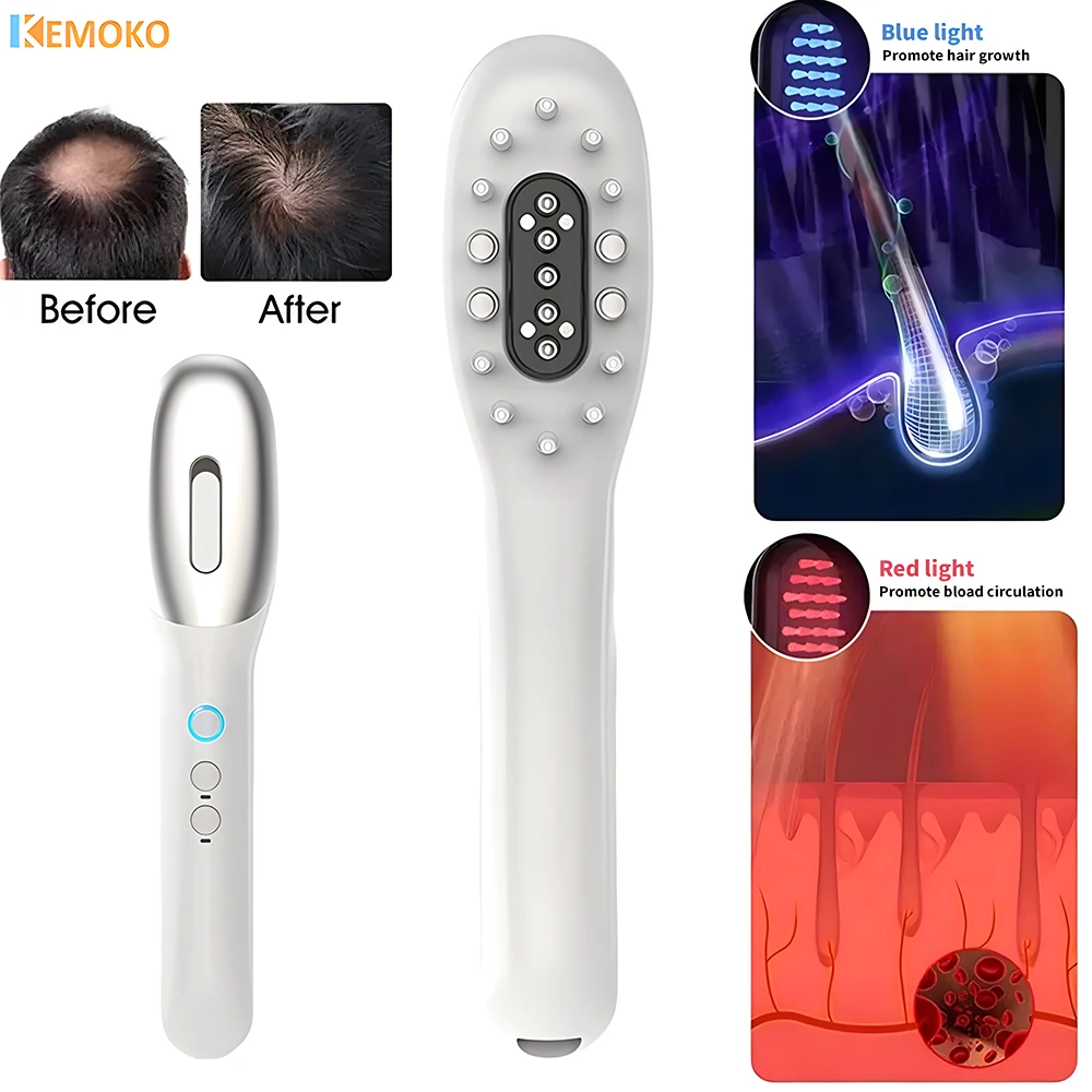 Microcurrent Electric Scalp Massage Comb EMS For Hair Growth Red Blue LED Light Therapy Micro-current Vibration Massage Brush face lifting instrument micro current face lifting red blue light face lifting v shaped vibration massage face lifting