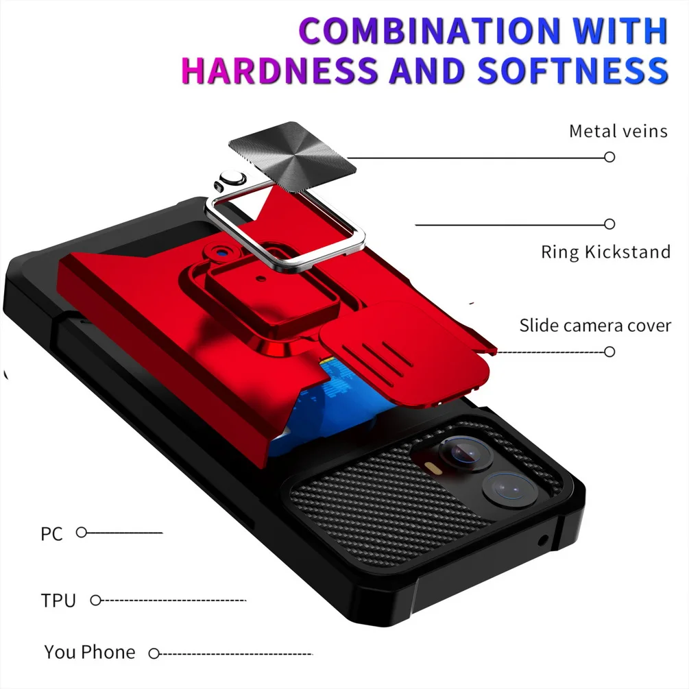 Multi-Functional Finger Ring Camera Protection Case with Card Slot - Armor Hybrid Cover