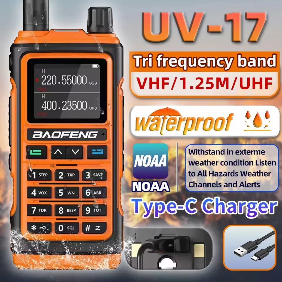 BAOFENG UV-17Pro Max 듀얼 밴드 VHF/UHF 무전기, 원키 주파수 매칭 기능 및 NOAA 날씨 채널 지원, 하이킹 캠핑용