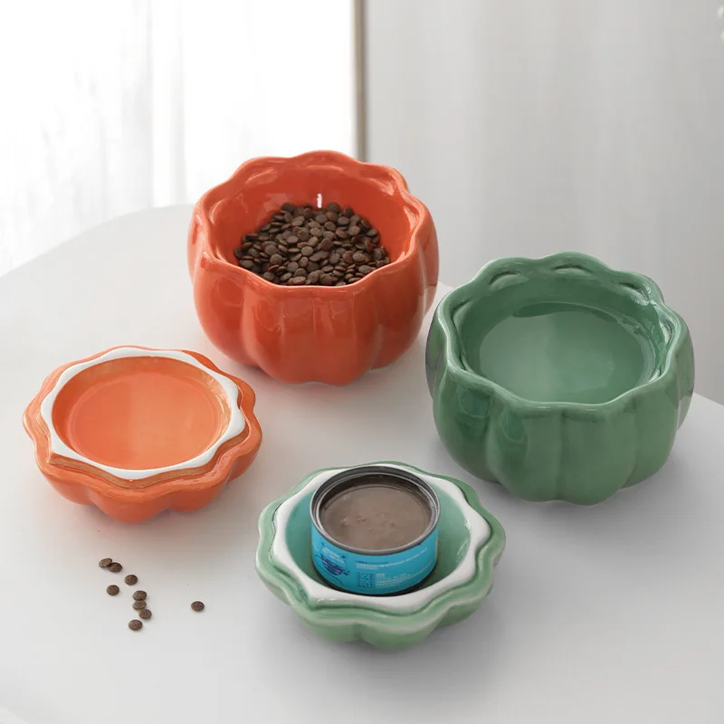 

Cat Ceramic Bowl Cute Pumpkin Shape Small Dogs Food Water Feeders Elevated Pet Drinking Eating Supplies Cats Supplies