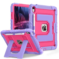 Kids Shockproof Rugged Tablet Stand Cover for iPad10.2 7th 8th 9th (Purple Rose)