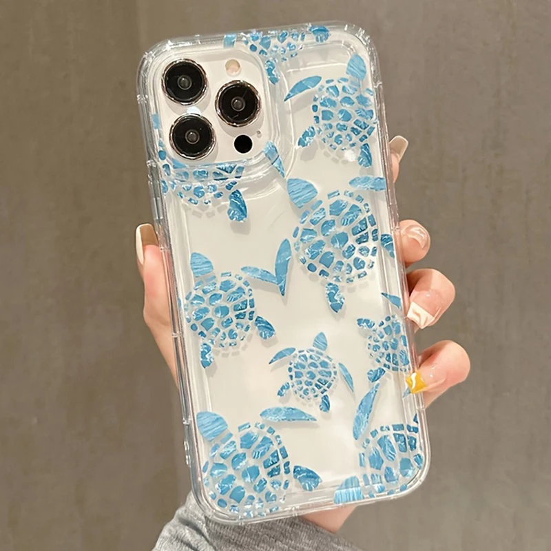 thumbnail image 1 of Funda de silicona suave transparente con diseño de tortuga de dibujos animados de verano para iPhone 16, 15, 14, 7, 8 Plus, XS, X, XR, 14, 13 Pro Max, 13, 12 Pro Mini, 1 of 4