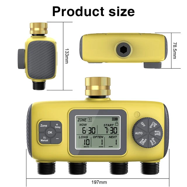 Digital Water Timer 4-Outlet Garden Irrigation Timer Rainwater Sensing Irrigation Watering System Precision Timing Controller 6