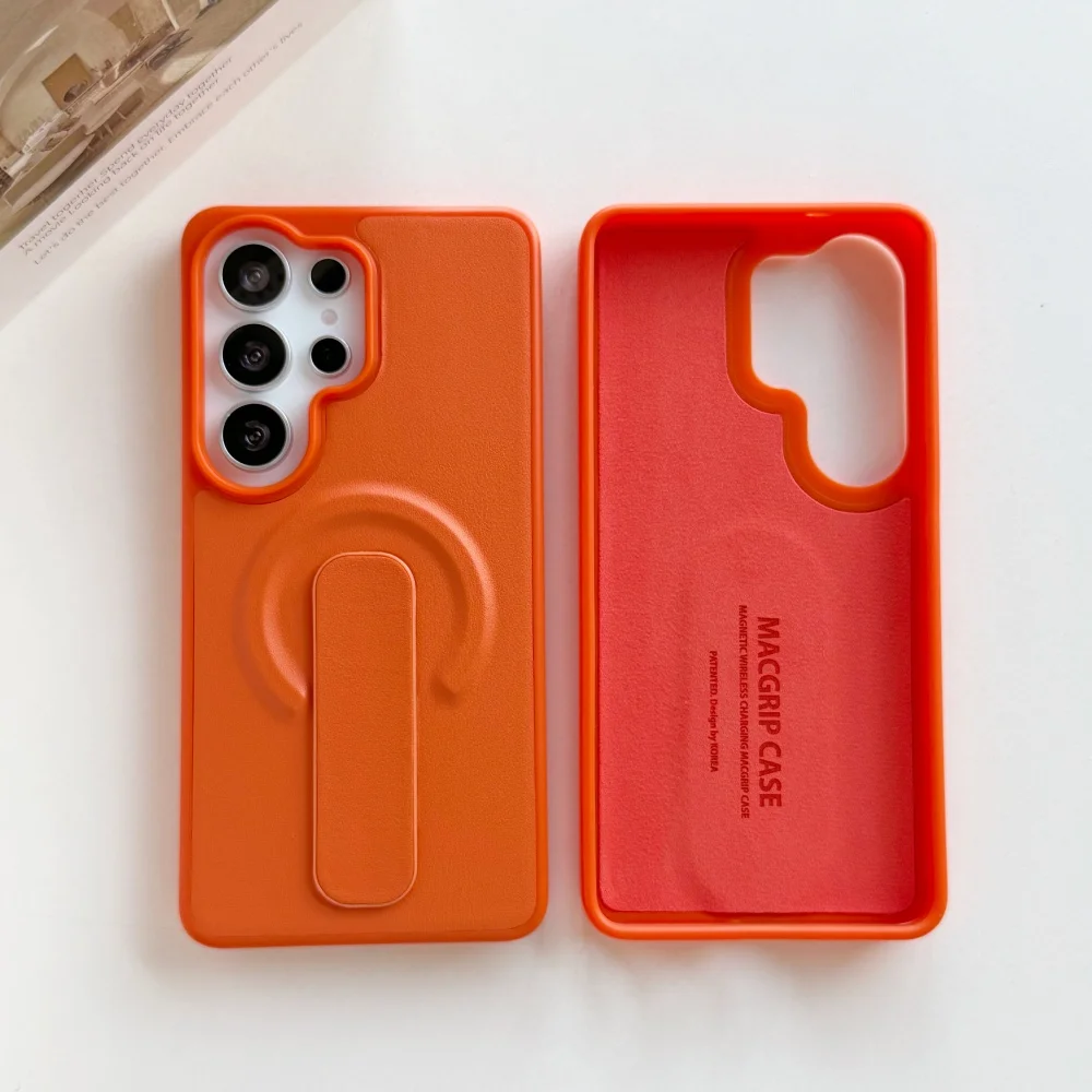 Magnetic PU Leather Luxury Shockproof Phone Case with Adjustable Ring and Creative Bracket