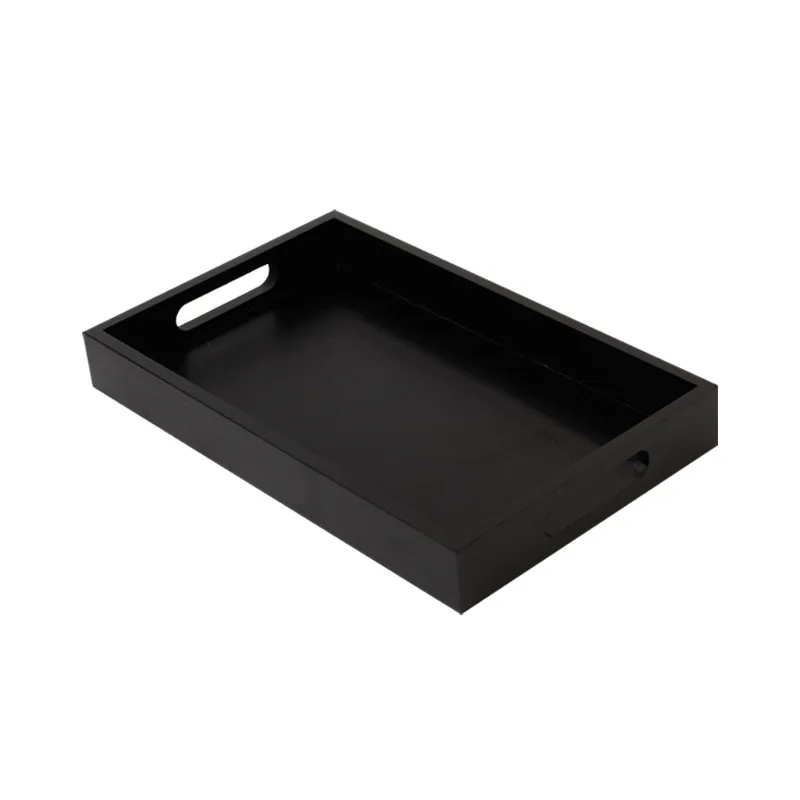 Bandeja negra para mesa de café, bandeja otomana decorativa con asas,  bandeja rectangular de piel sintética de cocodrilo de 17 x 12 pulgadas para  sala