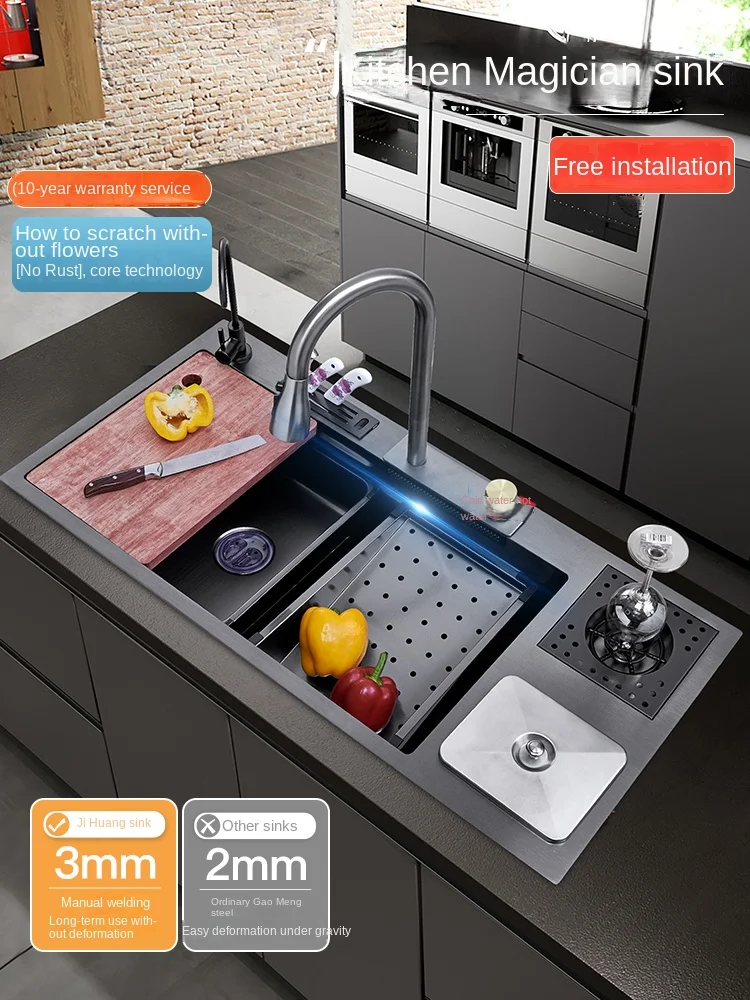 

Flying RainWaterfall Sink Stainless Steel Large Big Single Garbage Can Waste Sink Kitchen Household Washbasin Handmade Sinks