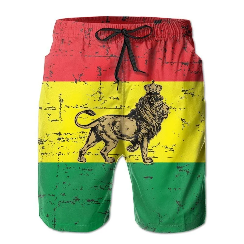 3D Jamaica Lion Flag Graphic Beach Shorts Pants Men Board Shorts Swimsuit homme 2024 Summer Swim Trunks Cool Kids y2k Ice Shorts 3