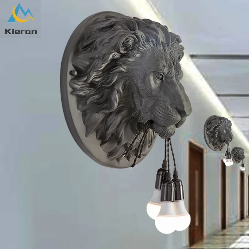 

Nordic Carving Lion Heads LED Wall Lamps Bedroom Living Room Dining Room Hotel Bedside Wall Lights Room Decor Animal Wall Lamps