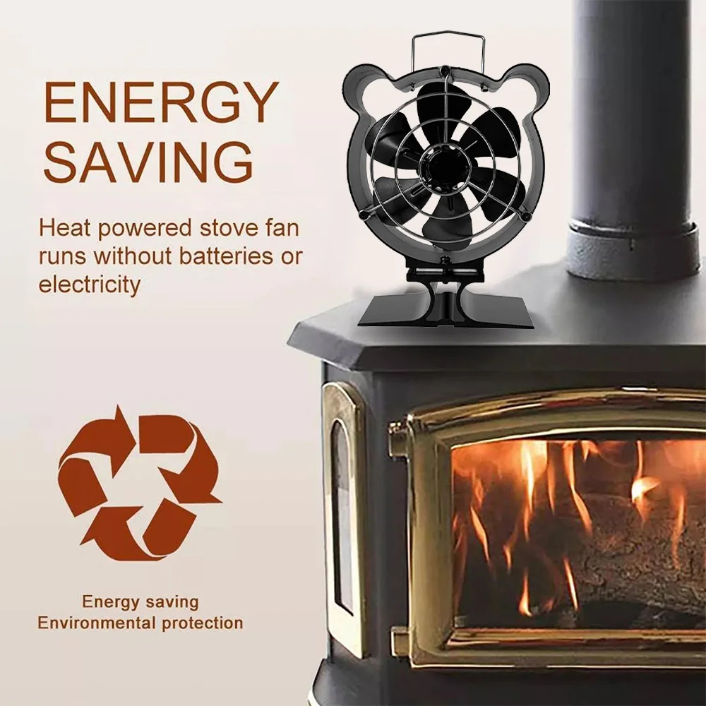 Blade Stove Fan Heat Powered Log Wood Burner Fireplace Fan Protective Cover Woodstove Heater Efficient Heat Distribution
