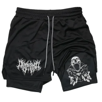 Y2K Performance Shorts Men Quick-drying Fitness Skull Print Double Layer Shorts Workout Training Running Bodybuilding Sportwear 1
