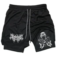 Y2K Performance Shorts Men Quick-drying Fitness Skull Print Double Layer Shorts Workout Training Running Bodybuilding Sportwear 1
