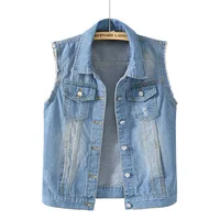 Women big size 6XL Denim Vest Sleeveless Waistcoat Students Casual Tops Jeans Jackets Red Pink Purple Yellow Blue White Jacket 6