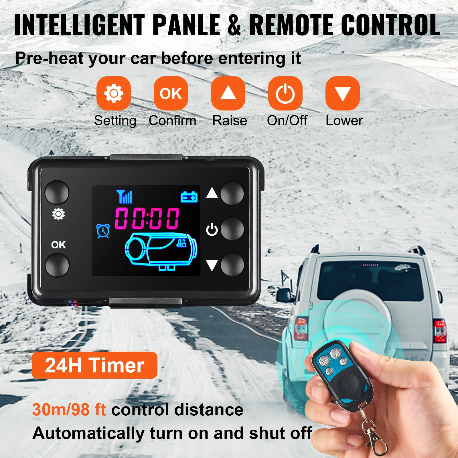 VEVOR 5KW Diesel Air Heater All in One 12V Diesel Parking Heater Silencer Diesel Heater w/Remote Control & LCD Switch for RV Bus 5