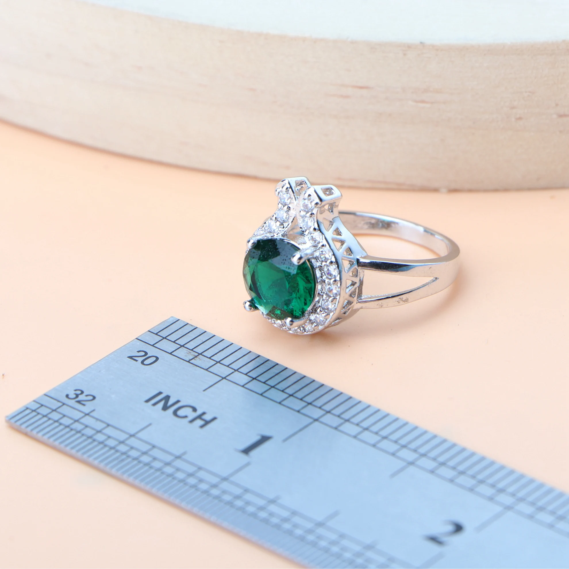 SILVER925 GREEN STONE RING/シルバー/リング 925 Sterling Silver Genuine Jade Ring for Women & Girls. 32mm Long
