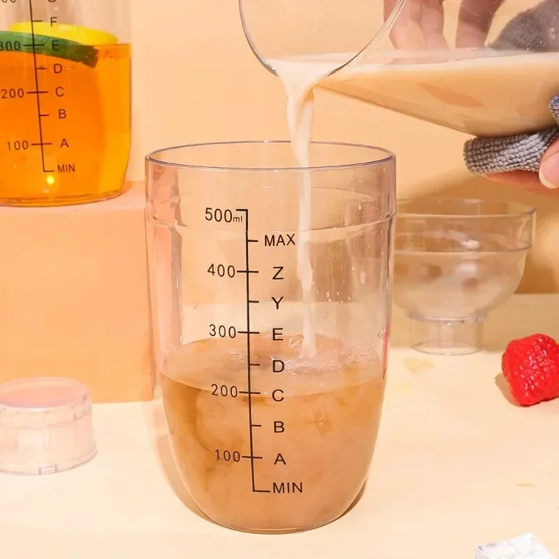 500/700ML Plastic Cocktail Shaker Transparent Shake Cups with Scale Wine Drink Mixer Portable Bar