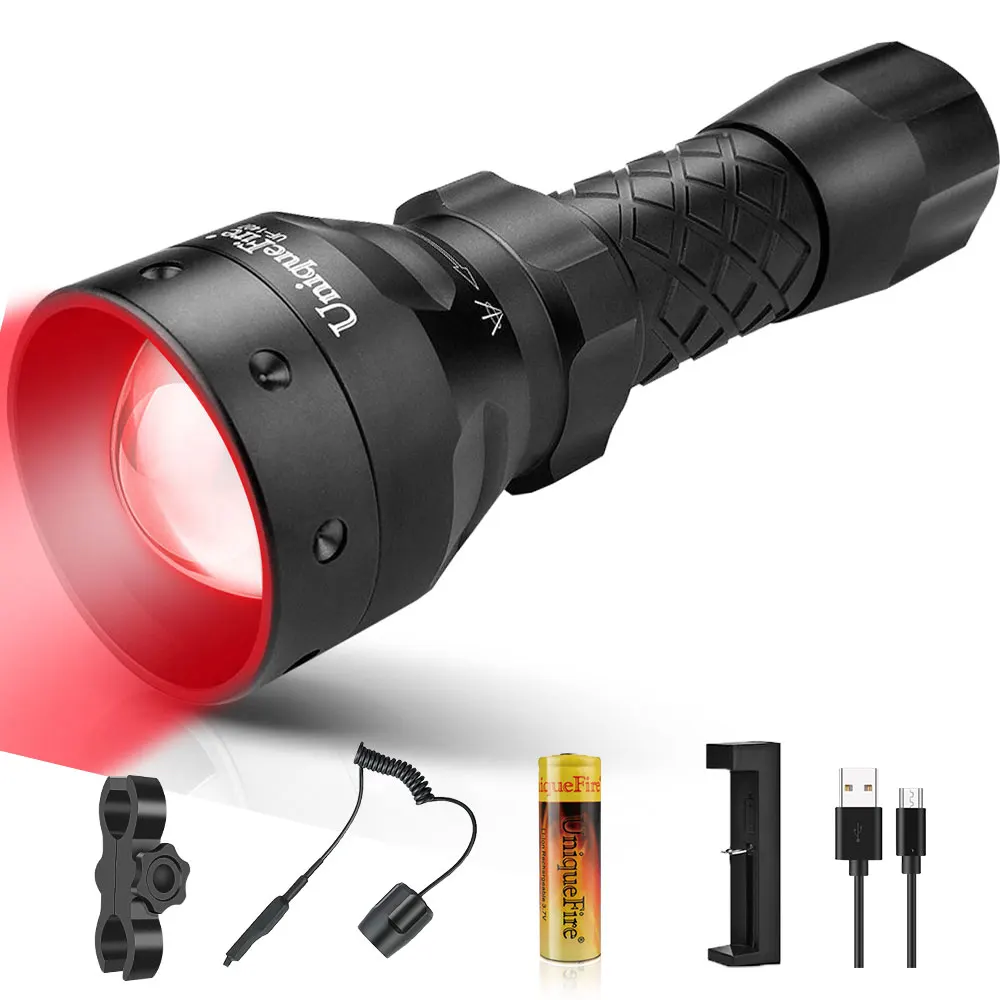

UniqueFire 1407 38MM Lens LED Flashlight Set Red Light 3 Mode Zoomable Tactical Night Hunting Light For Fishing Hunting Detector