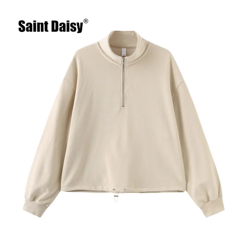 

Long-sleeved Top Outdoor Running Cycling Zipper Loose Cotton Comfortable Sweater Sport Korean Streetwear Women Pullovers Hoodies