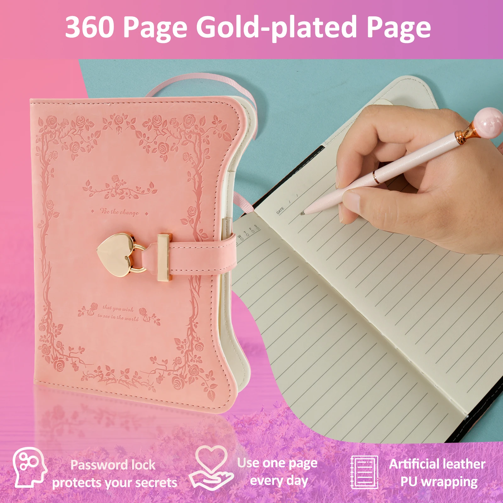 Diary with Lock and Keys 360 Pages Journal with Lock B6 Size PU Leather Locking Diary with Pen Cute Journal Set for Kids Women 5