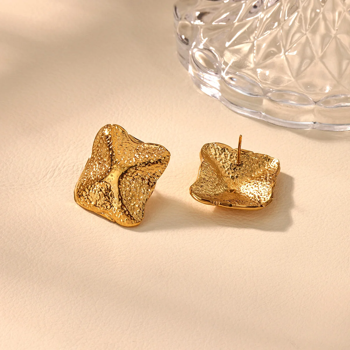 Stainless Steel Geometric Texture Earrings for Women