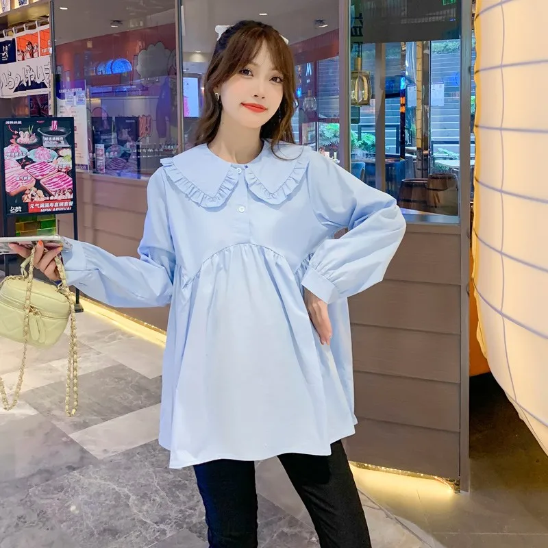 임산부 셔츠 가을옷 인형 셔츠 얇은 봄 가을 스타일 투피스 세트 여름 임부복 긴팔 순면