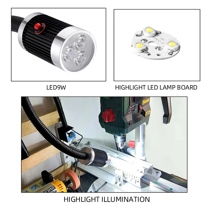 LED CNC Machine Tool Work Lamp Lathe Long Gooseneck Workshop Working Lights 3/6/9W Super Bright Industrial Lamp Sewing