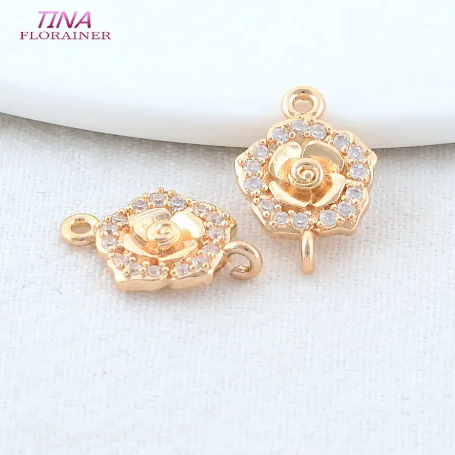 6PCS 12*18MM 14K Gold Farbe Messing 2 Löcher Blumen Verbinden Charms Anhänger Halskette Schmuck Machen liefert Diy Zubehör