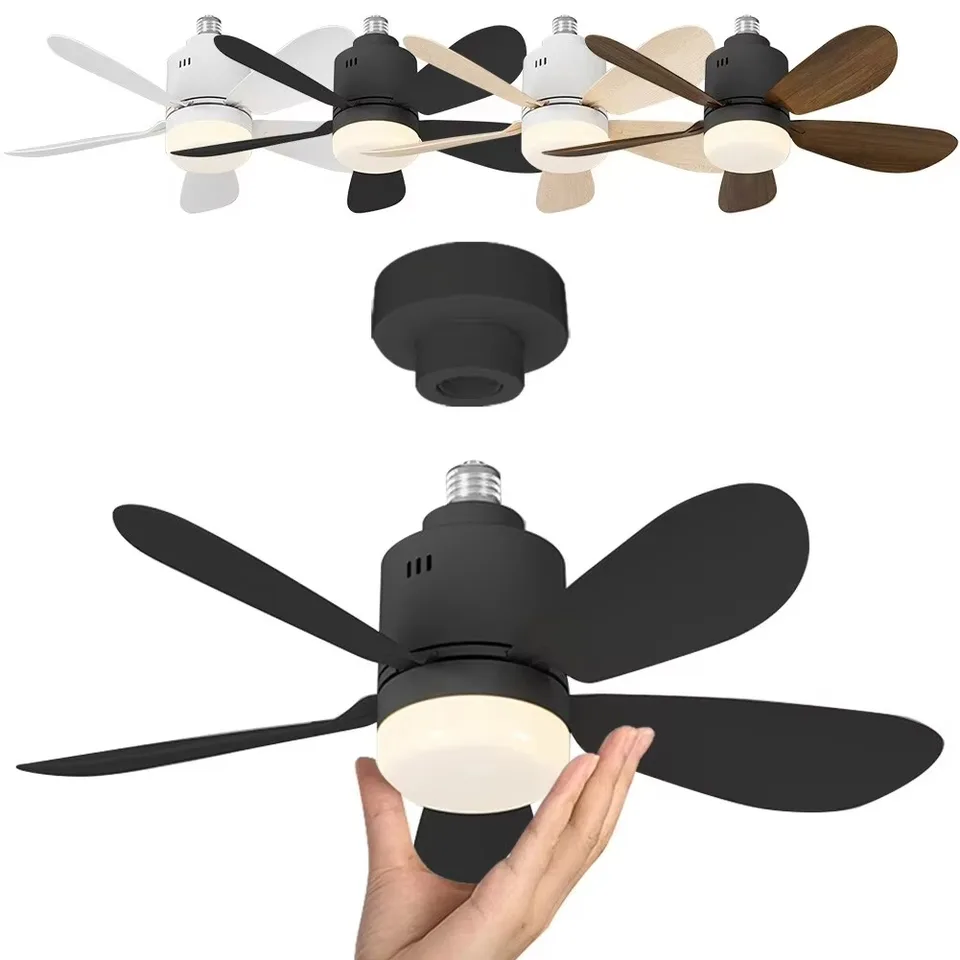 Socket LED Fan Light with Remote 52.5cm 4 Speed Socket Ceiling Fan with Lighting Light Bulb Fan for Bedroom Home, E26/E27 Base