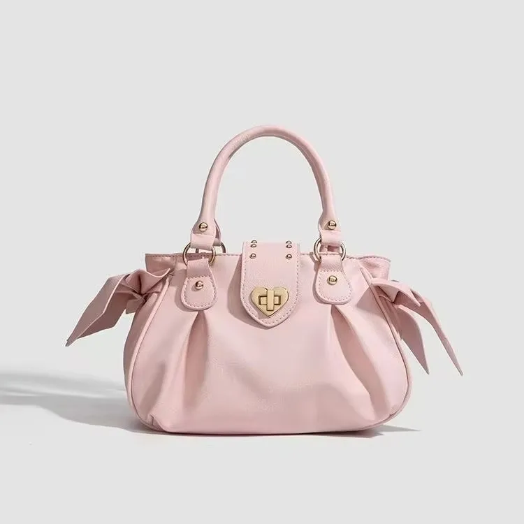 ตัวเลือกสินค้า Harajuku โบว์สีชมพูกระเป๋าผู้หญิงสไตล์ญี่ปุ่นสบายๆ Crossbody กระเป๋าสุภาพสตรีหวานน่ารักขนาดใหญ่ความจุไหล่กระเป๋า