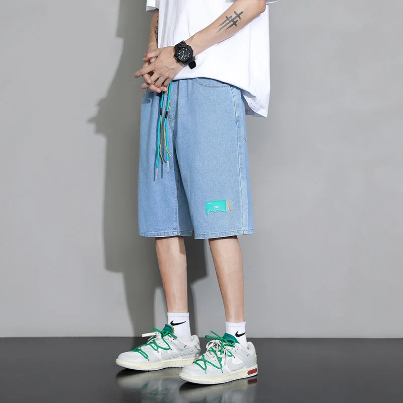 Retro Men's Denim Shorts Summer Shorts Korean Male Wide Leg Pants Fashion Jeans Baggy Pants Casual Men's Harajuku Joggers Shorts
